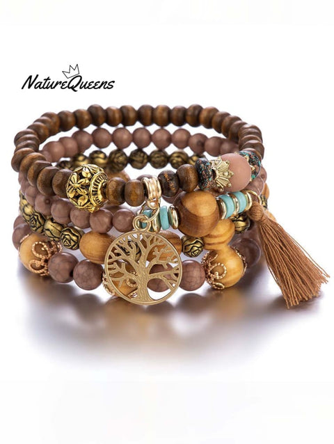 Bohemian Fringe Ursime Beaded Layered Bracelet Coffee