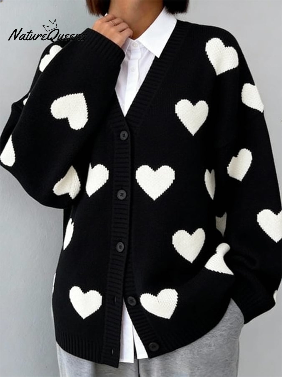 Women's Valentine's Day Heart-Patterned Knitted Cardigan