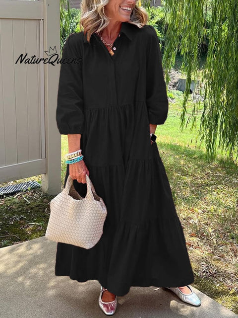 CLEARANCE🔥 Loose Cotton Linen Lapel Dress- Tax Free