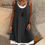 Casual Sleeveless Fake Two Piece Midi Dress Black / S