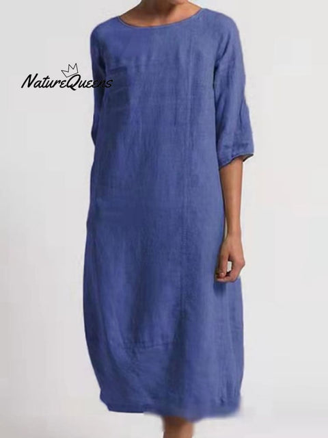 Casual Solid Color Dress Blue / S