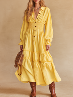 Vintage-style V-neck Ruffled Cotton And Linen Midi Dress