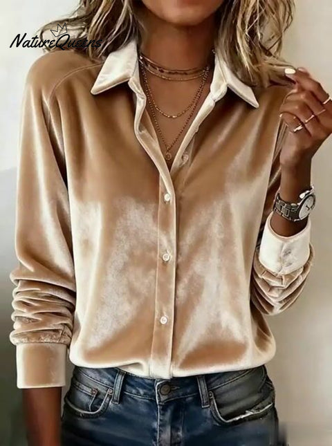 Women's Casual Solid Color Velvet Shirt