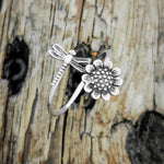 Retro Sunflower Little Dragonfly Opening Ring