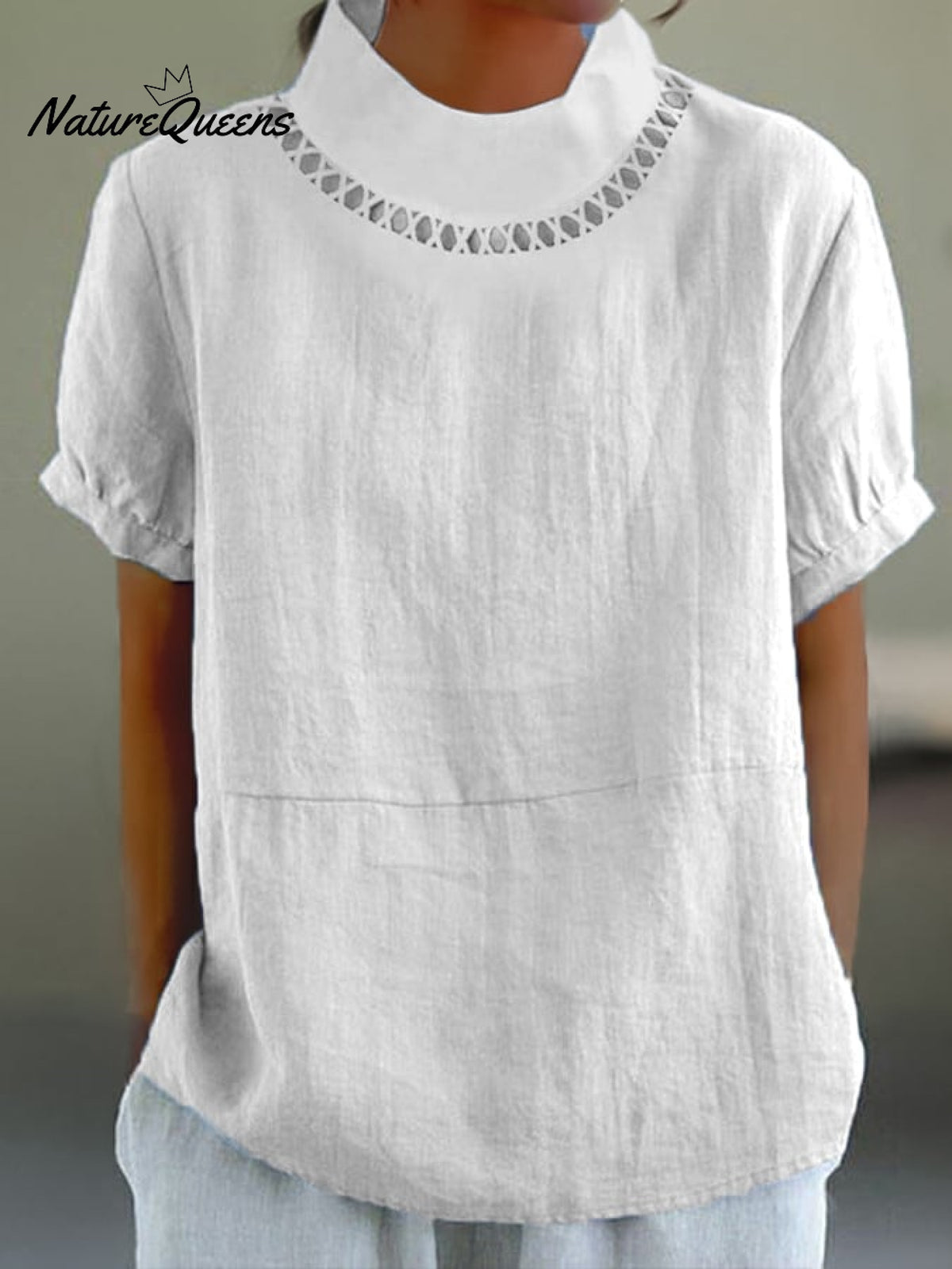 Solid Color Cotton And Linen Top White / S