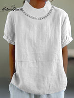 Solid Color Cotton And Linen Top White / S