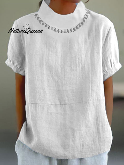 Solid Color Cotton And Linen Top White / S