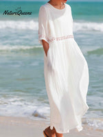 Cotton And Linen Embroidered Loose Dress White / M