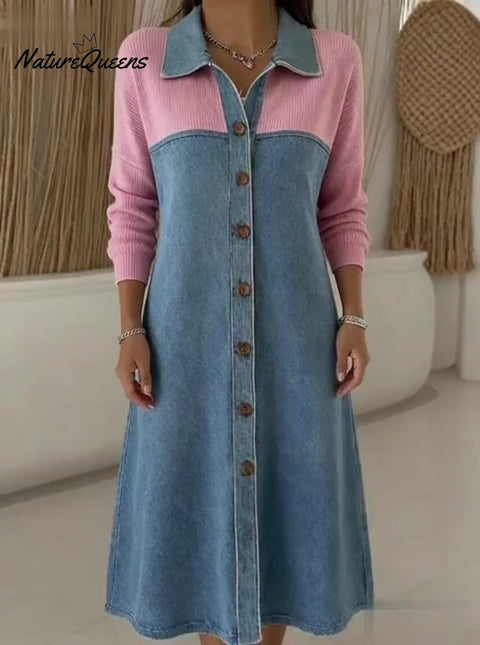 Women'S Casual Contrast Color Stitching Dress