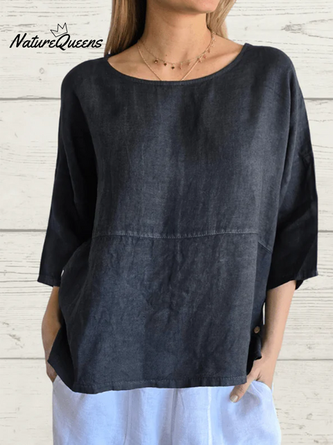 Comfortable Side Button Long Sleeve Linen Top