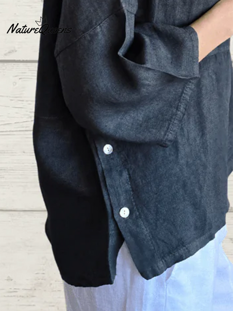 Comfortable Side Button Long Sleeve Linen Top