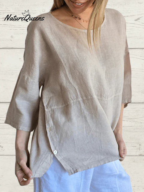 Comfortable Side Button Long Sleeve Linen Top