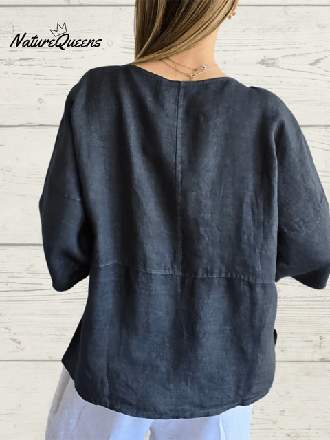 Comfortable Side Button Long Sleeve Linen Top