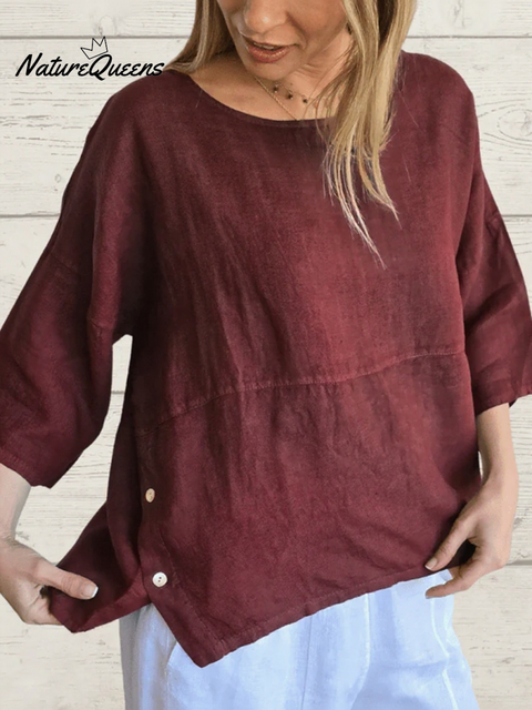 Comfortable Side Button Long Sleeve Linen Top
