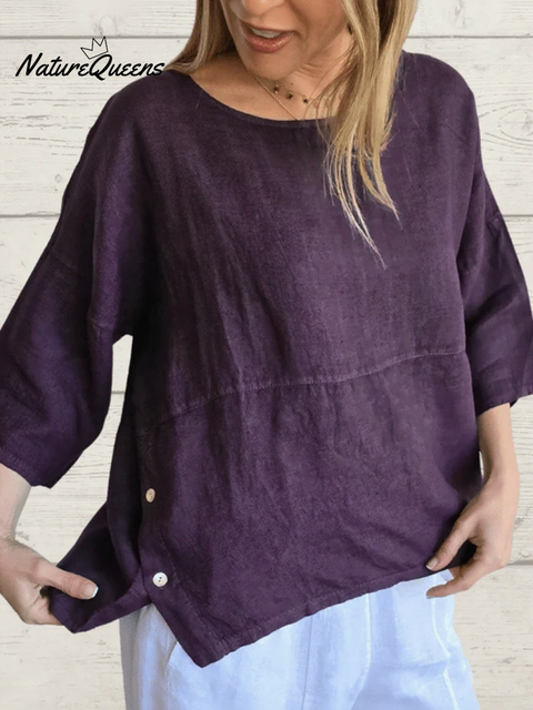 Comfortable Side Button Long Sleeve Linen Top