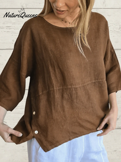 Comfortable Side Button Long Sleeve Linen Top