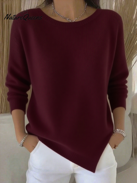 Women's Round Neck Irregular Hem Sweater Top
