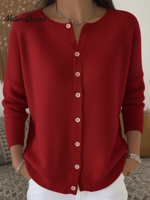 Women's Soft Solid Color Button Cardigan Sweater
