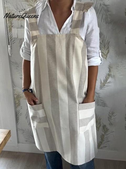 Women's Convenient Multifunctional Striped Flying Sleeve Linen Apron