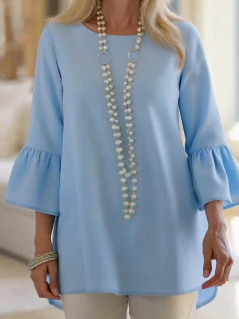 Women's Loose Ruffled Round Neck Cotton Top