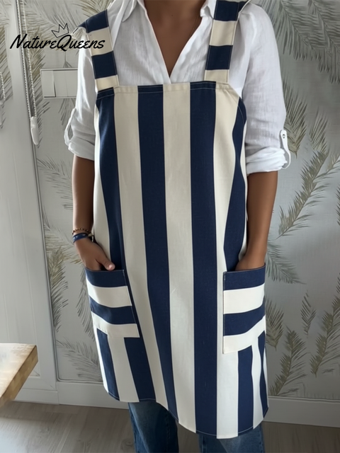 Women's Convenient Multifunctional Striped Flying Sleeve Linen Apron