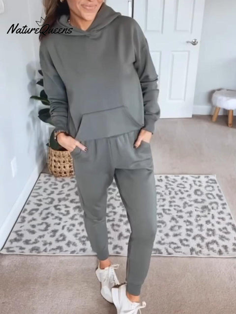 Casual Travel Hooded Sweatshirt and Pants Two-piece Set