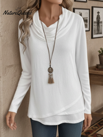Women's Soft Solid Color Pile Neck Cotton Top