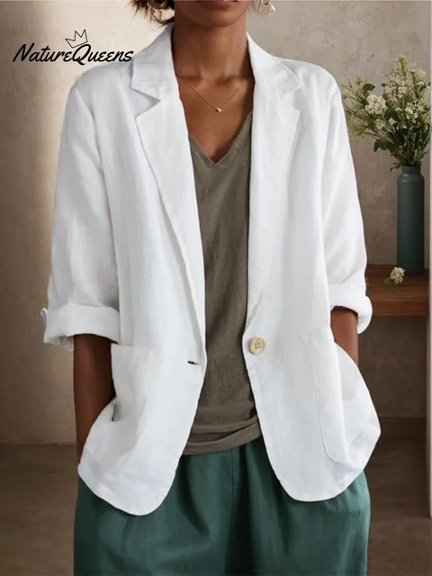 Women's Casual Three-quarter Sleeve Cotton and Linen Jacket