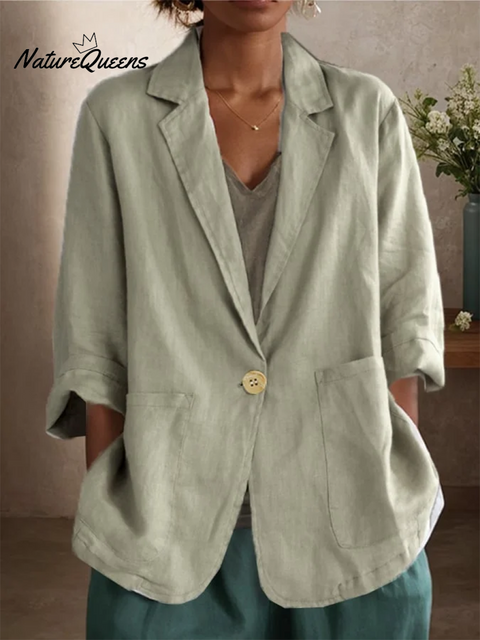 Women's Casual Three-quarter Sleeve Cotton and Linen Jacket