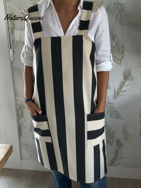 Women's Convenient Multifunctional Striped Flying Sleeve Linen Apron
