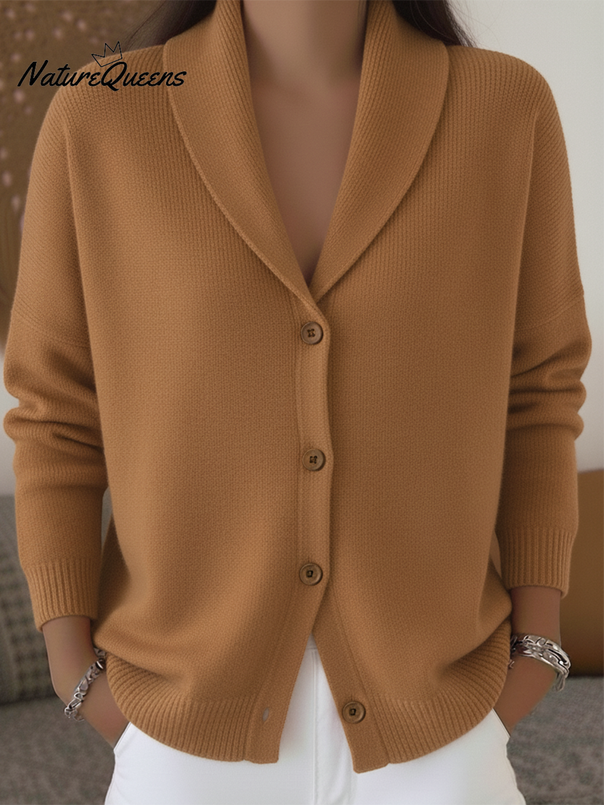Elegant Shawl Collar Button Cardigan Sweater