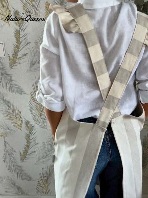Women's Convenient Multifunctional Striped Flying Sleeve Linen Apron
