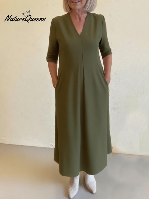 Women's V-neck Natural Pleated Floral Print Comfortable Dress