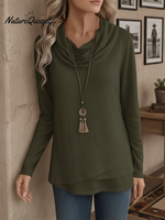 Women's Soft Solid Color Pile Neck Cotton Top