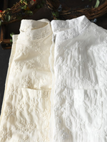 Women's Floral Embroidered Stand-up Collar Cotton Shirt