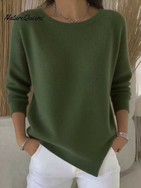 Women's Round Neck Irregular Hem Sweater Top