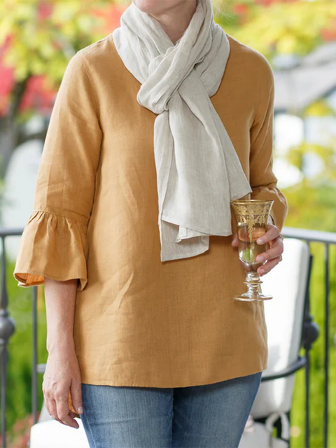 Women's Loose Ruffled Round Neck Cotton Top