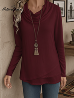 Women's Soft Solid Color Pile Neck Cotton Top