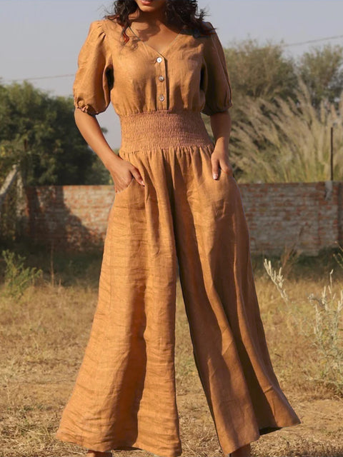 Women's Wrap Linen Wide-Leg Jumpsuit