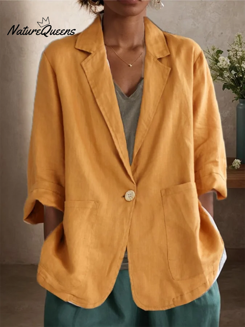 Women's Casual Three-quarter Sleeve Cotton and Linen Jacket