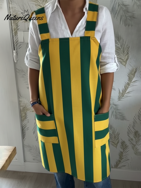 Women's Convenient Multifunctional Striped Flying Sleeve Linen Apron