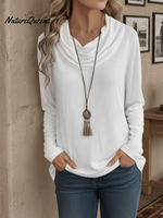 Women's Soft Solid Color Pile Neck Cotton Top