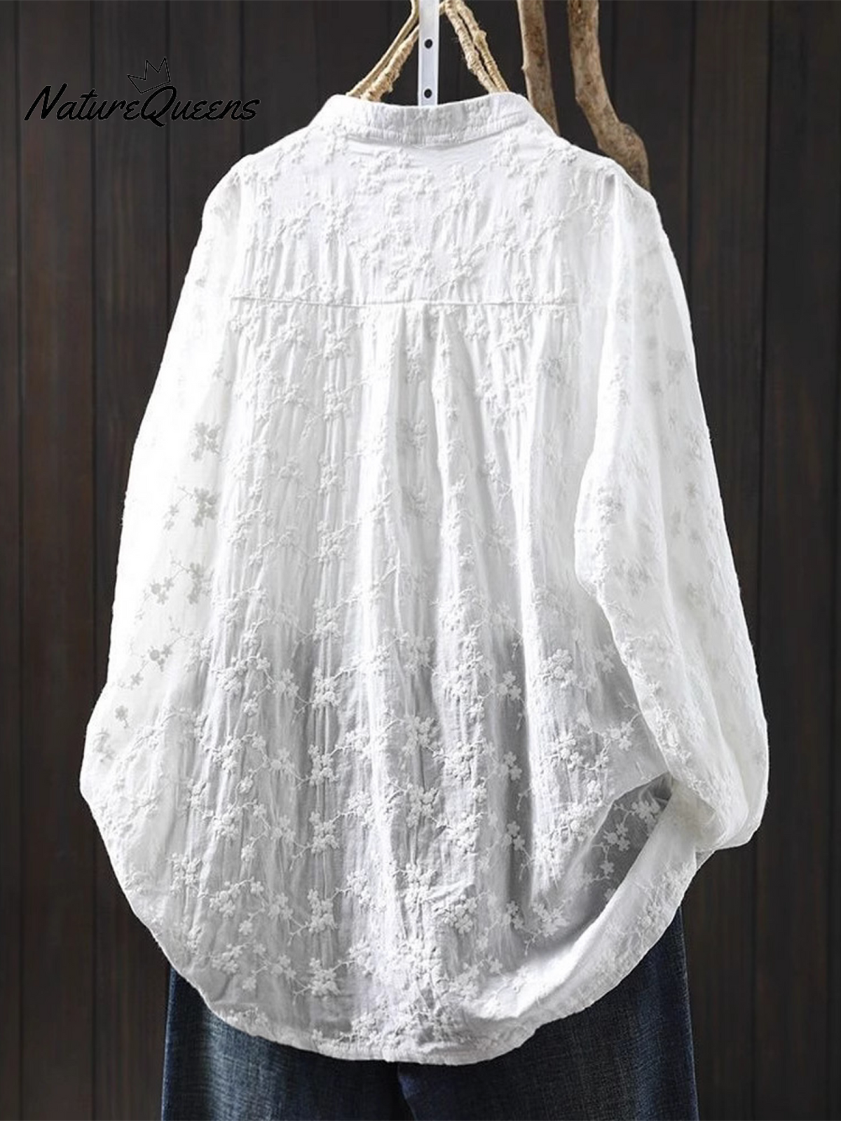 Women's Floral Embroidered Stand-up Collar Cotton Shirt