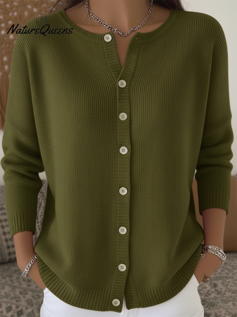 Women's Soft Solid Color Button Cardigan Sweater