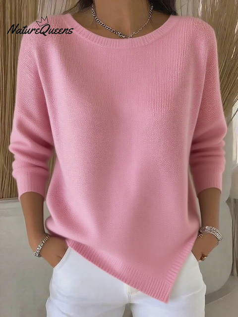 Women's Round Neck Irregular Hem Sweater Top