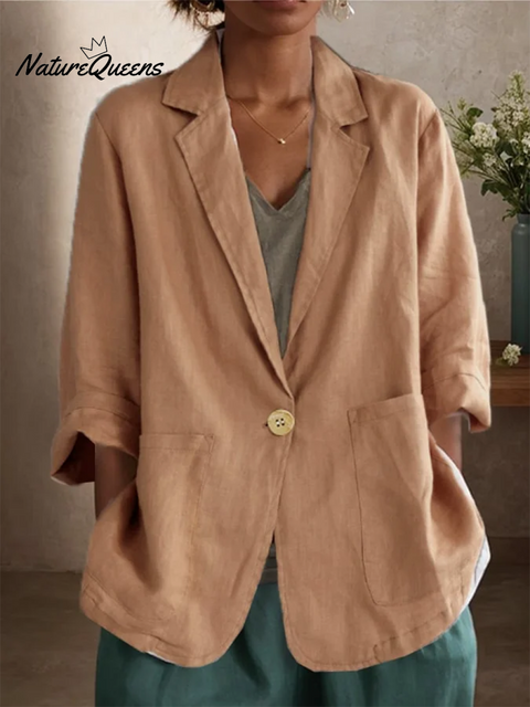 Women's Casual Three-quarter Sleeve Cotton and Linen Jacket