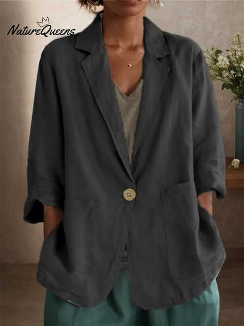 Women's Casual Three-quarter Sleeve Cotton and Linen Jacket