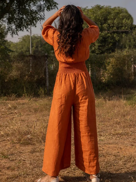 Women's Wrap Linen Wide-Leg Jumpsuit