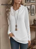 Women's Soft Solid Color Pile Neck Cotton Top