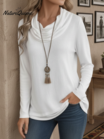Women's Soft Solid Color Pile Neck Cotton Top